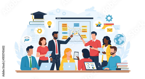 Professional Business Training and Education Seminar. Diverse Team Learning Strategy, Mentorship, and Corporate Development.