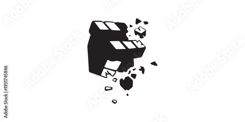 Abstract Black Silhouette of a Deconstructing Film Clapperboard.