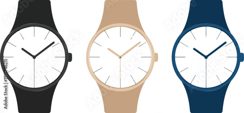 Colorful wrist watch icon set with analog clock faces modern wearable time management vector collection