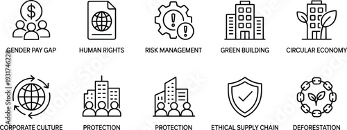 ESG corporate governance and sustainability line icons set with human rights risk management ethical supply chain vector illustration collection