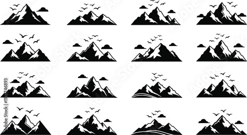 Mountain Silhouettes Collection Landscape Nature Vector Black Illustration Set
