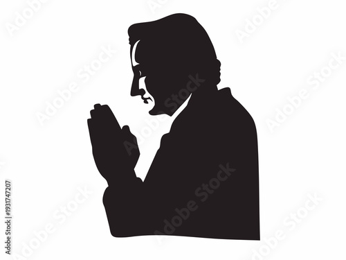 Silhouette of a man in prayer with hands clasped