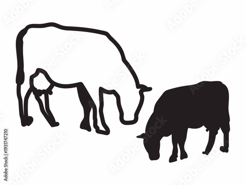 Cows grazing peacefully in simple silhouette style