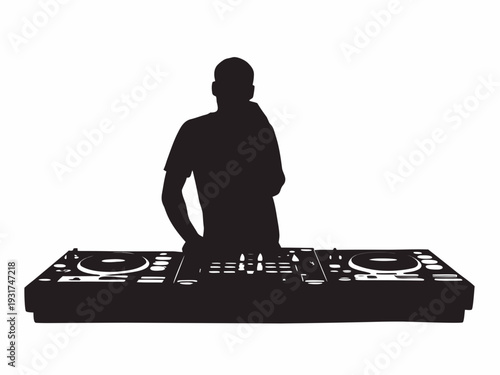 DJ performing on professional turntables in silhouette