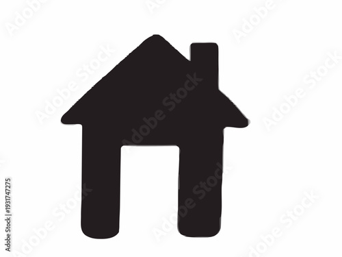 Modern black house icon with chimney and open door