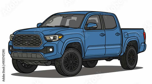 blue pickup truck on white background.