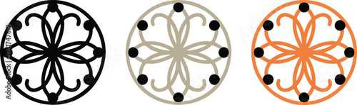 Decorative floral mandala circle vector ornament set in multiple colors with geometric flower pattern for logo and branding