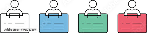 User profile ID card icon set in multiple colors representing identification badge employee resume document and personal information interface