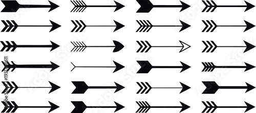 Vector arrow icons set featuring multiple navigation symbols for forward direction, pointer, user interface, and app control elements