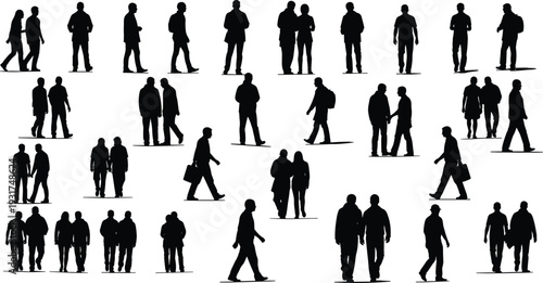 People Walking Crowd Silhouette Collection Urban Pedestrian Set