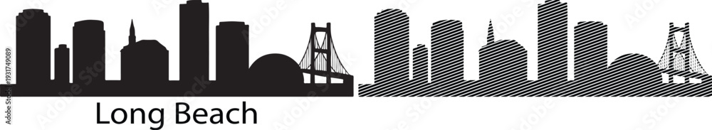 Obraz premium Long Beach City Skyline Silhouette white background