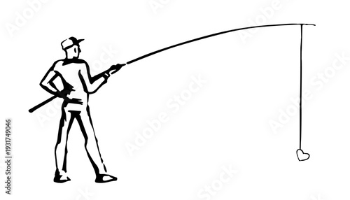 Vector drawing. Man catching fish