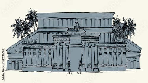 Vector Drawing. Ancient Egyptian Palace