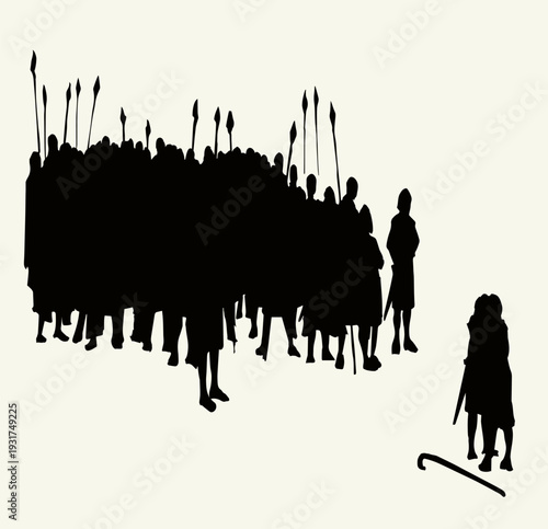 Vector drawing. Meeting of two tribes