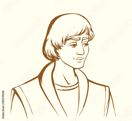 Vector drawing. Young guy servant page