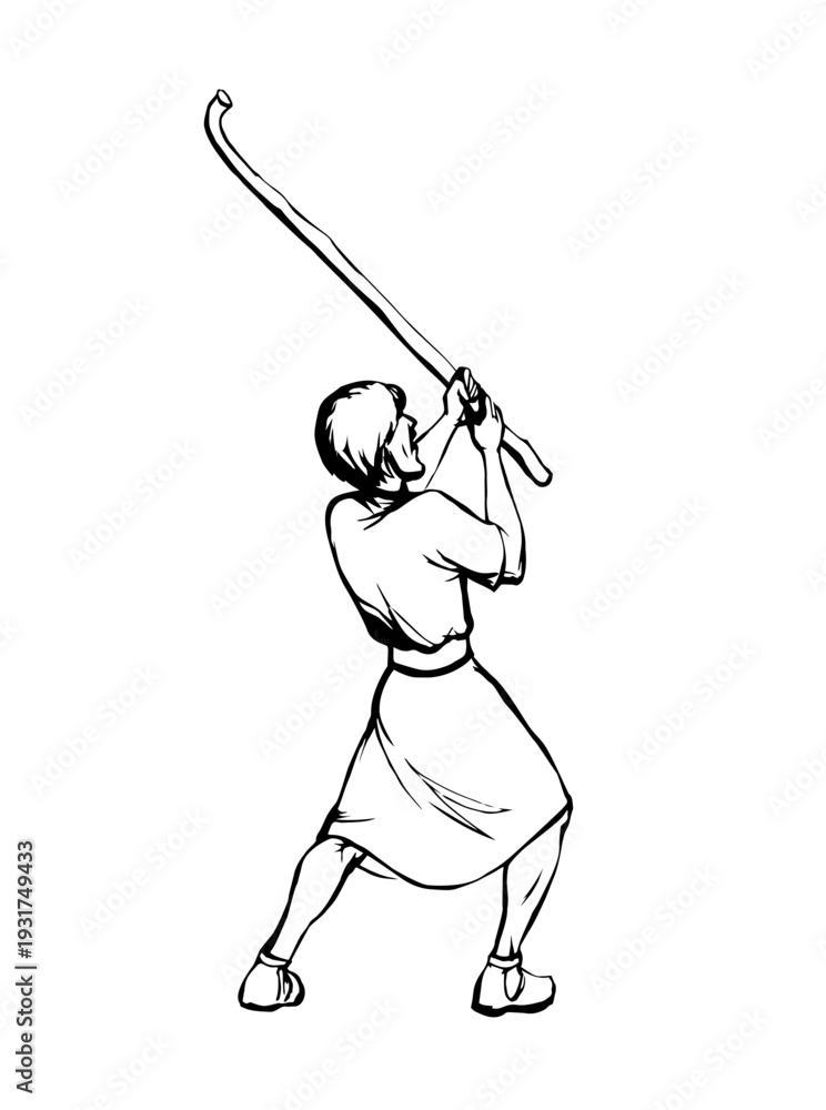 Obraz premium Vector drawing. Man with stick