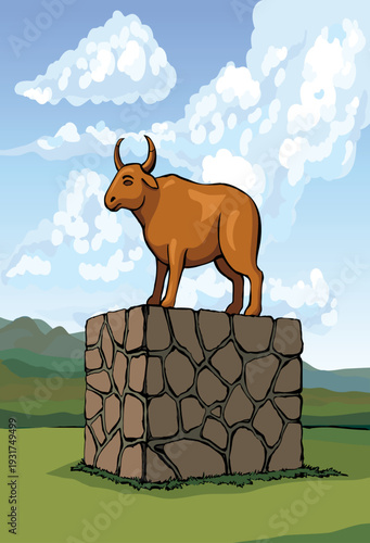 Vector drawing. Big golden idol