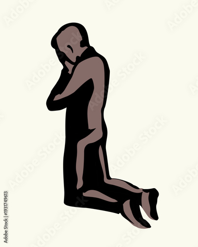 Vector drawing. Praying young man