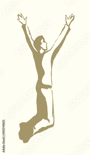 Vector drawing. Praying young man