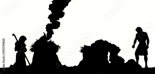 Vector drawing. Man Offers a Sacrifice to God