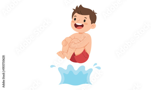 Little Boy Jumping into Water with a Cannonball Splash