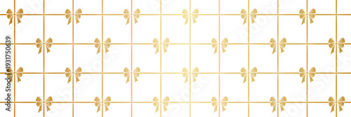 Gold gradient bow or ribbon silhouette gingham plaid festive metallic gradient banner background, seamless pattern