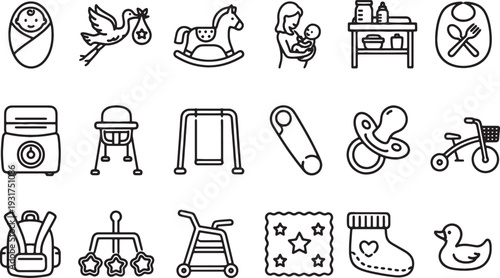 Baby and toddler care icons set