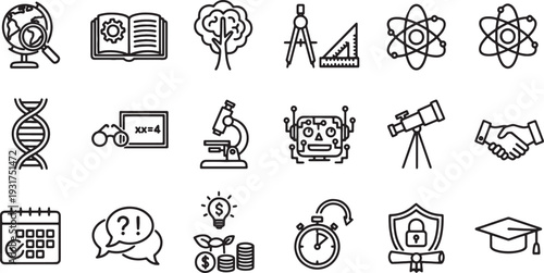 line icons of science education and business concepts