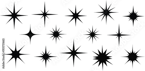 Collection of black starburst shapes on white background