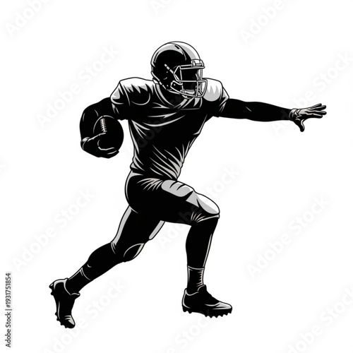 American football player running with ball and stiff arm move vector illustration mascot
