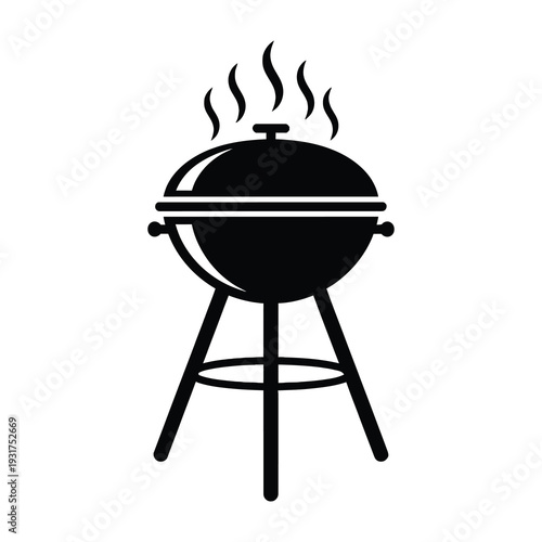 Black grill symbol with steam rising from the lid bold minimalist design isolated on white background