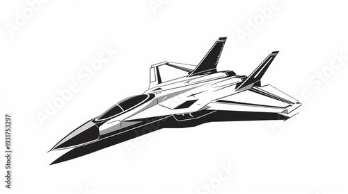 Vector Illustration of Fighter  Jet Black and White