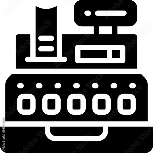 cash register glyph icon. Strong and solid vector icon for websites, mobile interfaces, presentations, and visual branding. High quality and easy to edit.