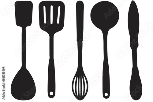 Silhouette of kitchen utensils for cooking and food preparation