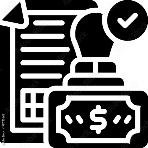 budget approval glyph icon. Strong and solid vector icon for websites, mobile interfaces, presentations, and visual branding. High quality and easy to edit.