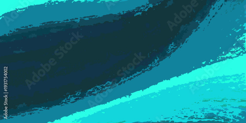 Abstract teal and turquoise brushstrokes create a dynamic flowing composition