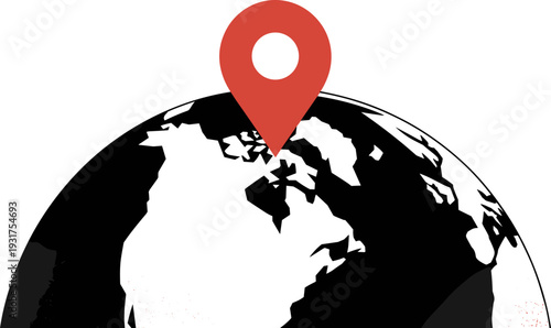 Globe with location pin, geolocation icon, Earth illustration, navigation symbol, mapping design, GPS marker, travel vector, pinpoint place, global positioning artwork