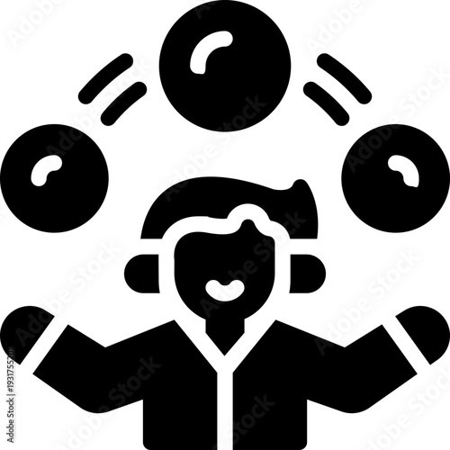 juggling glyph icon. Strong and solid vector icon for websites, mobile interfaces, presentations, and visual branding. High quality and easy to edit.
