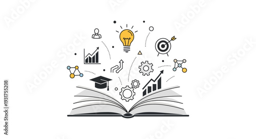 Open Book of Knowledge, Idea, and Business Growth. Learning, Education, Strategy, and Success Concept Icon Set.