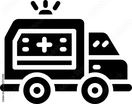 ambulance glyph icon. Strong and solid vector icon for websites, mobile interfaces, presentations, and visual branding. High quality and easy to edit.