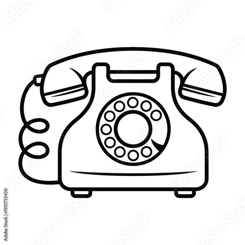 Retro rotary telephone sitting isolated on plain white background with handset resting on vintage device