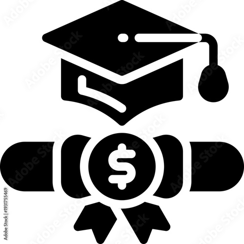 scholarship glyph icon. Strong and solid vector icon for websites, mobile interfaces, presentations, and visual branding. High quality and easy to edit.