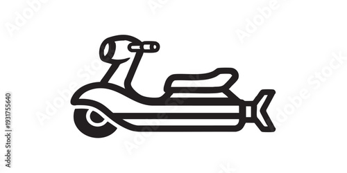 Single black and white aqua scooter icon, flat solid vector illustration, minimal design, centered composition, isolated on white background, clean simple style.