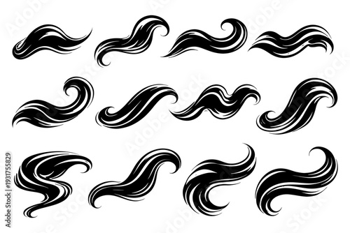 Collection of dynamic black hair wave designs for styling inspirations.