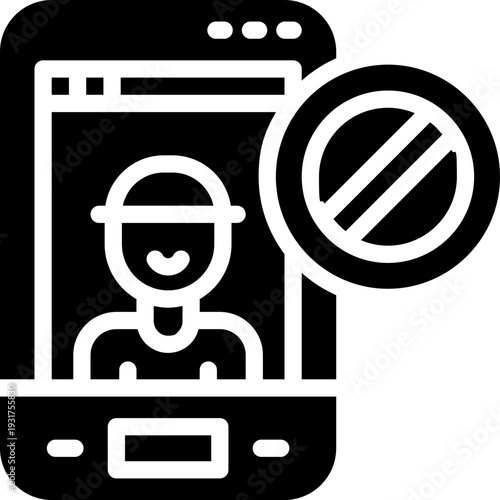 blocked glyph icon. Strong and solid vector icon for websites, mobile interfaces, presentations, and visual branding. High quality and easy to edit.