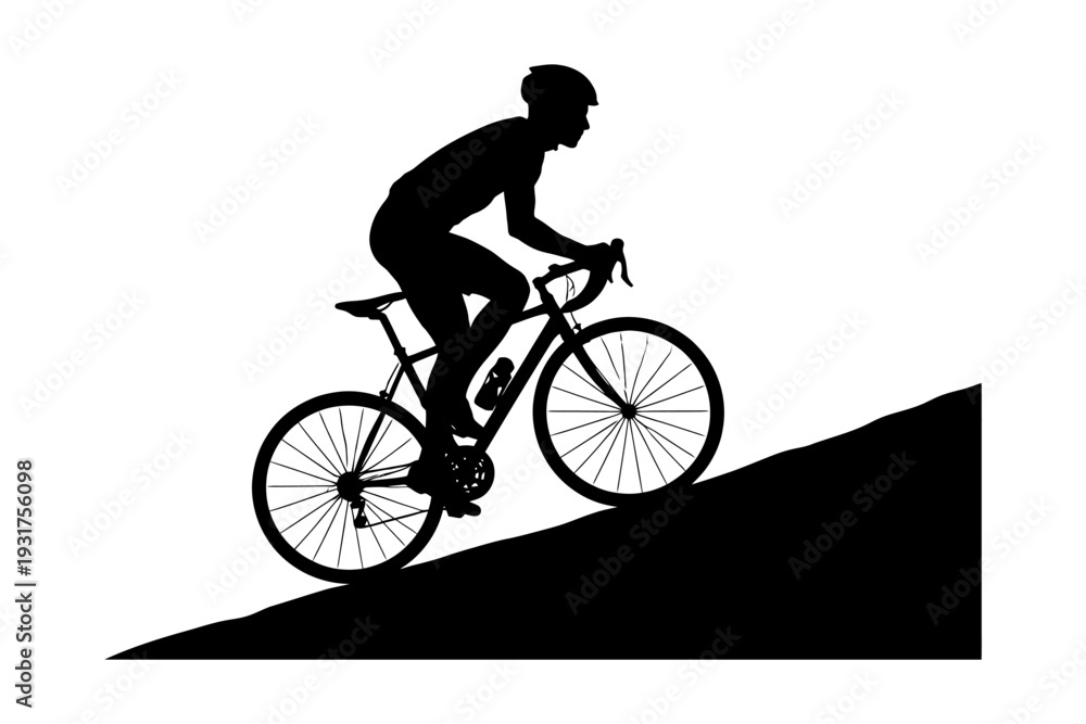 Obraz premium Silhouette of a cyclist climbing hill on road bike.