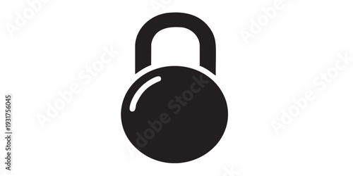 Single black and white closed padlock icon with shackle, flat solid vector illustration, minimal design, centered composition, isolated on white background, clean simple style.
