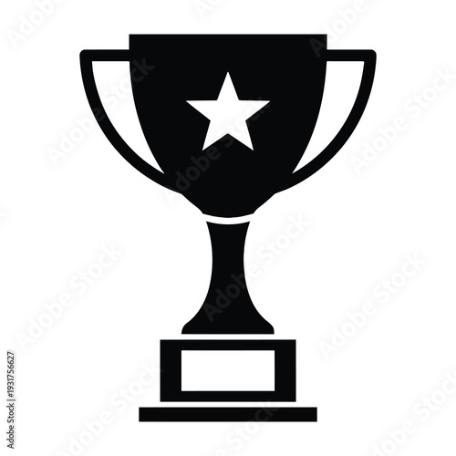 A sleek modern trophy with a bold star emblem on its curved rim stands proudly on a minimalist pedestal evoking success and achievement in a clean black and white design perfect for awards