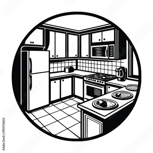 A cozy kitchen theme with warm wooden cabinets, marble countertops, hanging lights, and fresh herbs on shelves, blending comfort and style in a welcoming cooking space.
