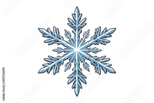 Intricate crystalline snowflake with symmetrical ice formations under magnification.